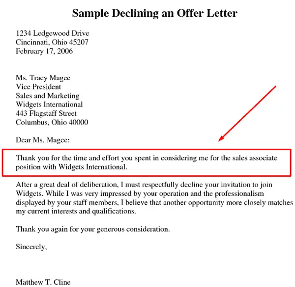Letter Declining Job Offer from newoldstamp.com