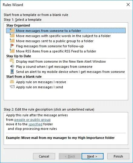Set up Outlook rules.