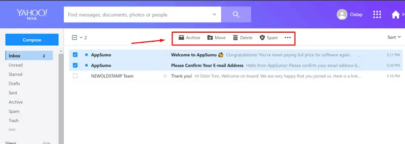 how to archive yahoo emails