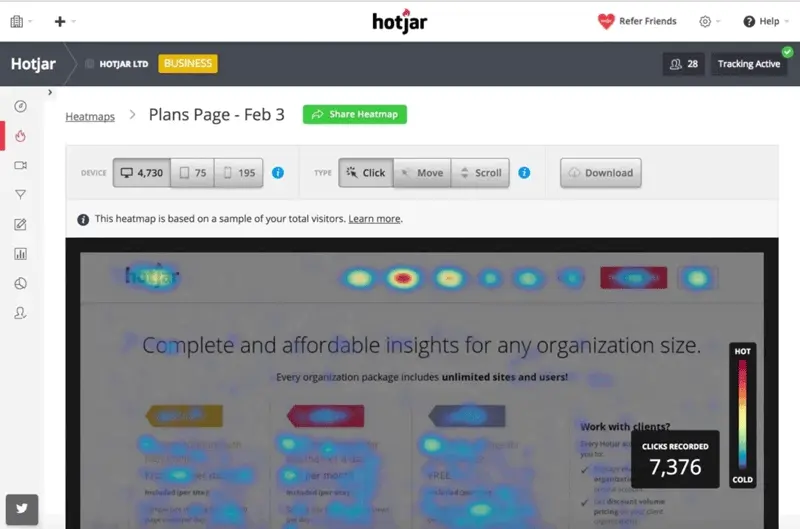 heat maps and screen records by hotjar