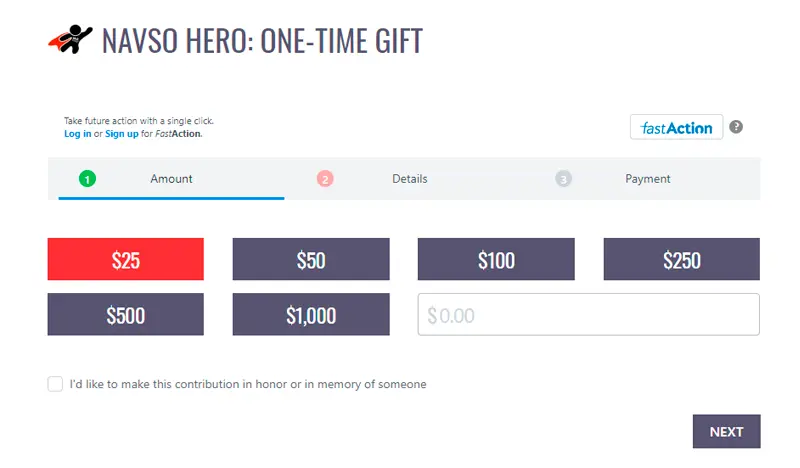 NAVSO Hero multi-step donation form