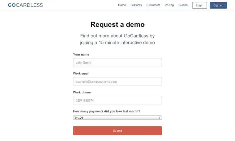 Request a demo form example