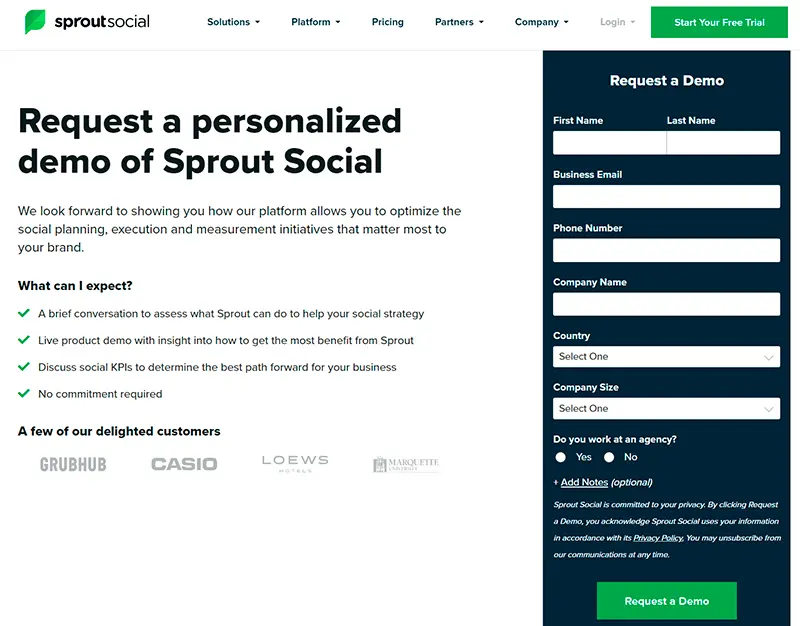 SproutSocial demo request page
