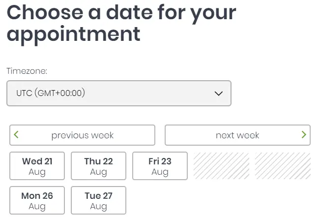 Demo booking calendar example