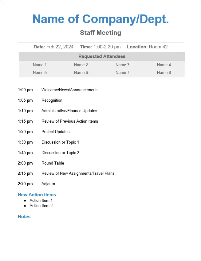 Meeting agenda example