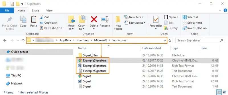 email signature export from Outlook