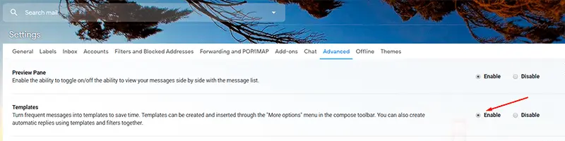 Enable Templates feature in Gmail settings