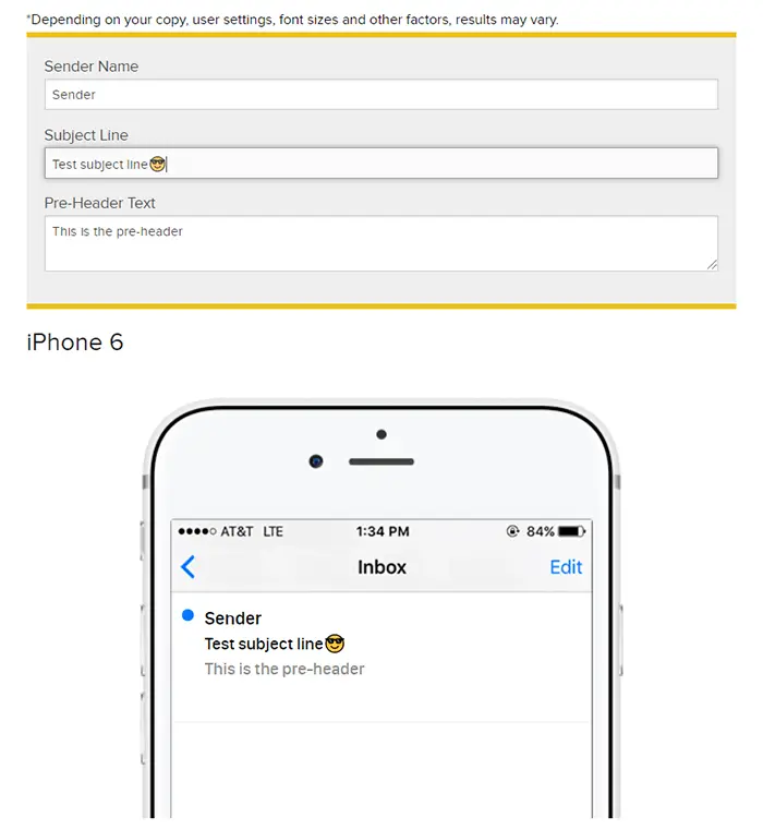 Subject line check for mobile devices
