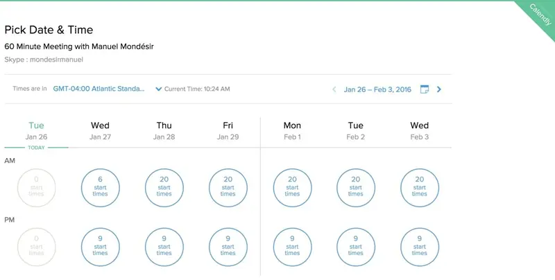 Calendly tool screen 