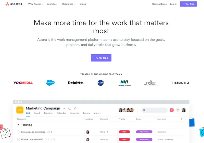 Asana home page