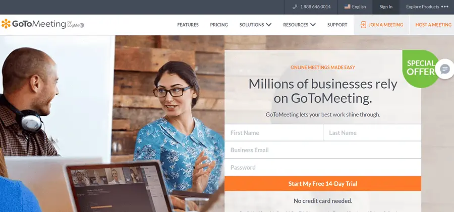Gotomeeting home page