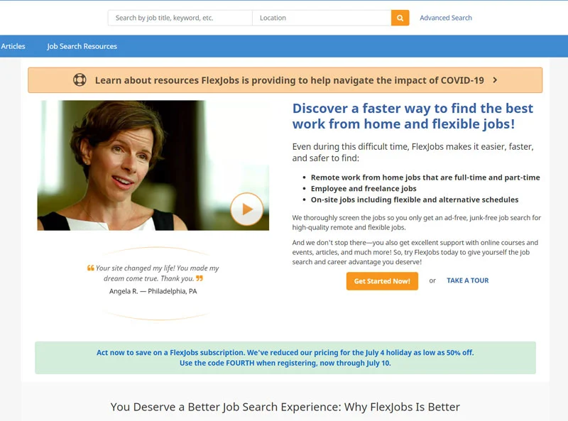 Flexjobs home page