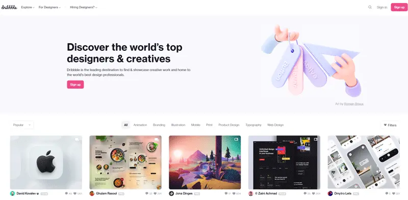 Dribbble home page