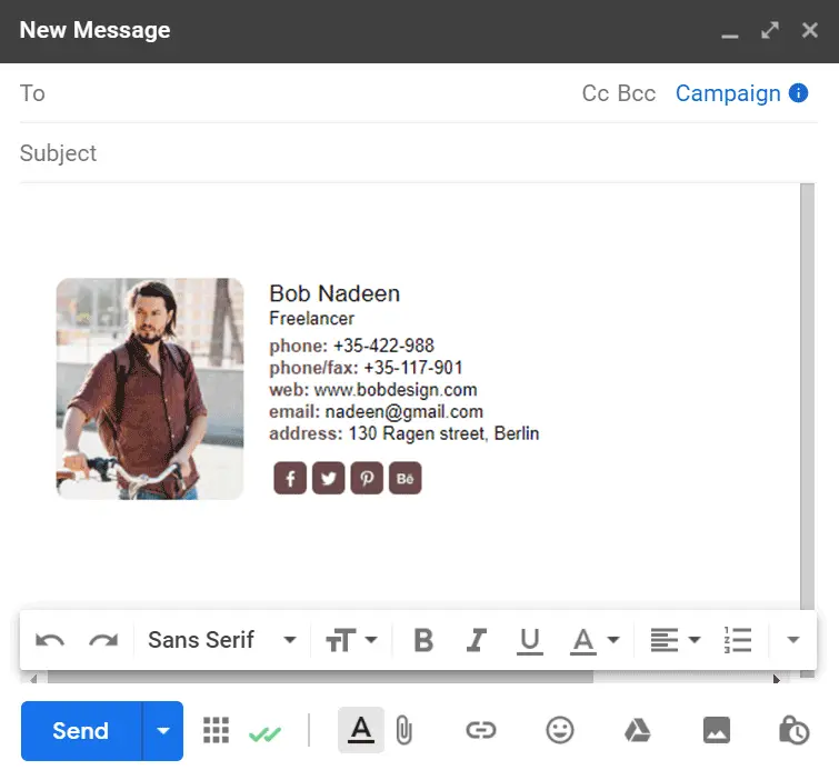 Email signature example for freelancer - Newoldstamp