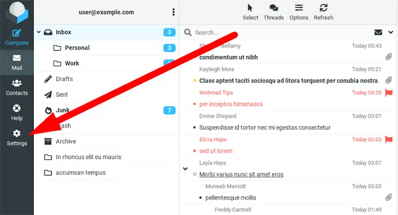 Open Settings in Roundcube