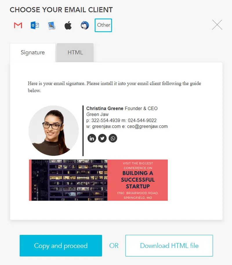 Save and install your email signature