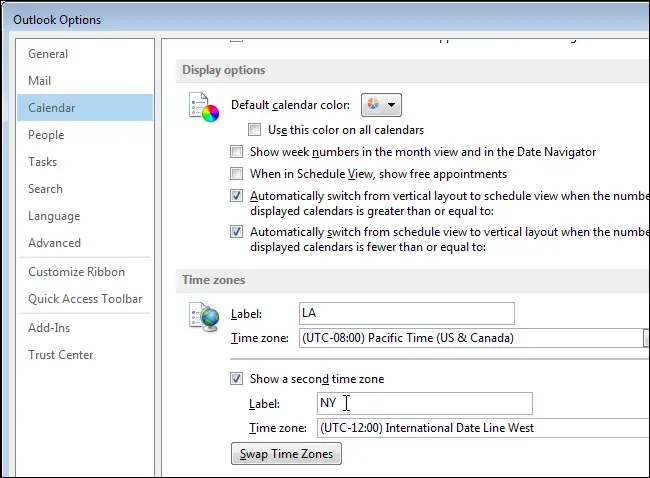 Time zones in Outlook