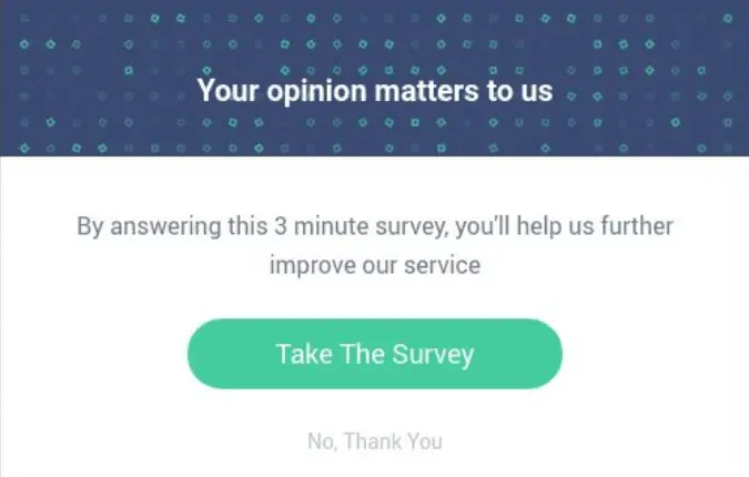 Survey pop up