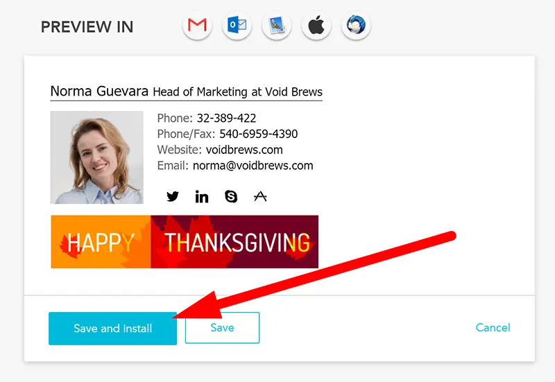 Email signature example for Thanksgiving