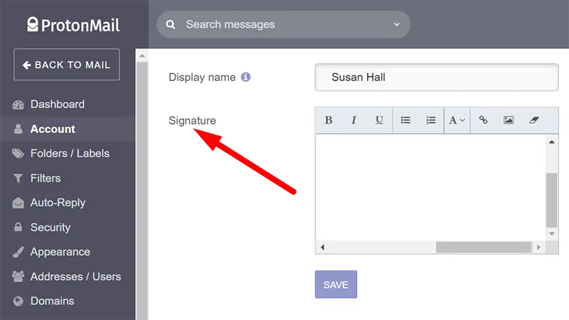 Signature box in ProtonMail