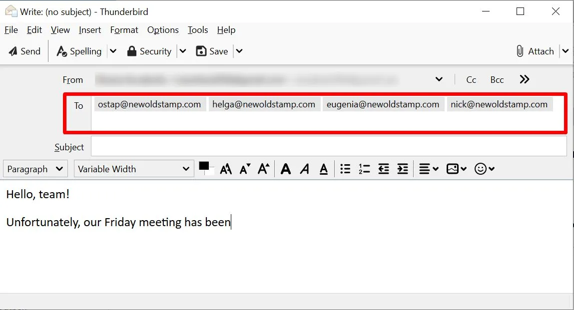 Enviar un correo electrónico a varias personas en Thunderbird