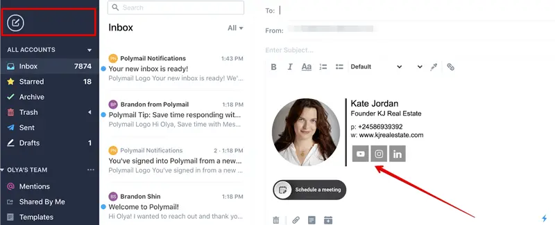 Polymail email signature installation preview for Mac