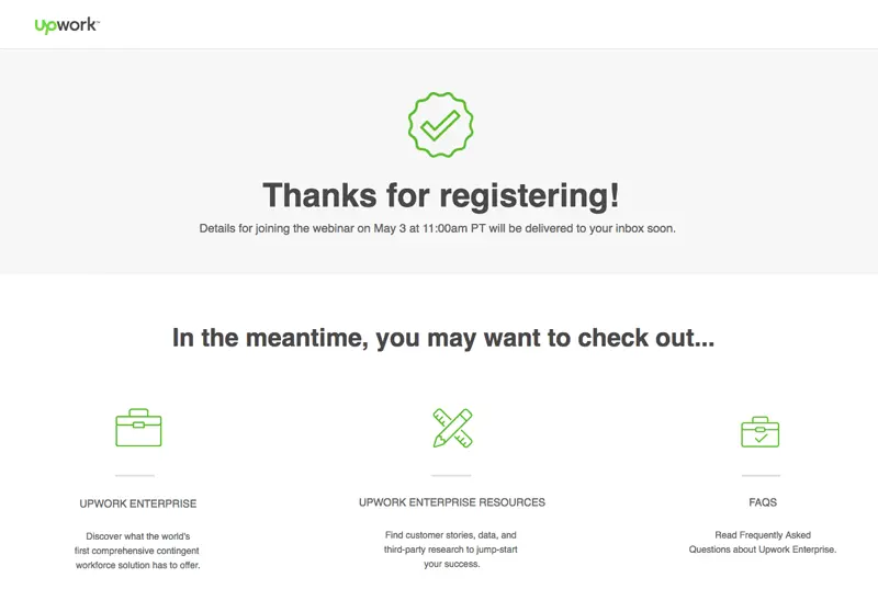Upwork thank you page