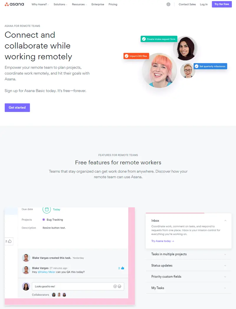 Asana landing page