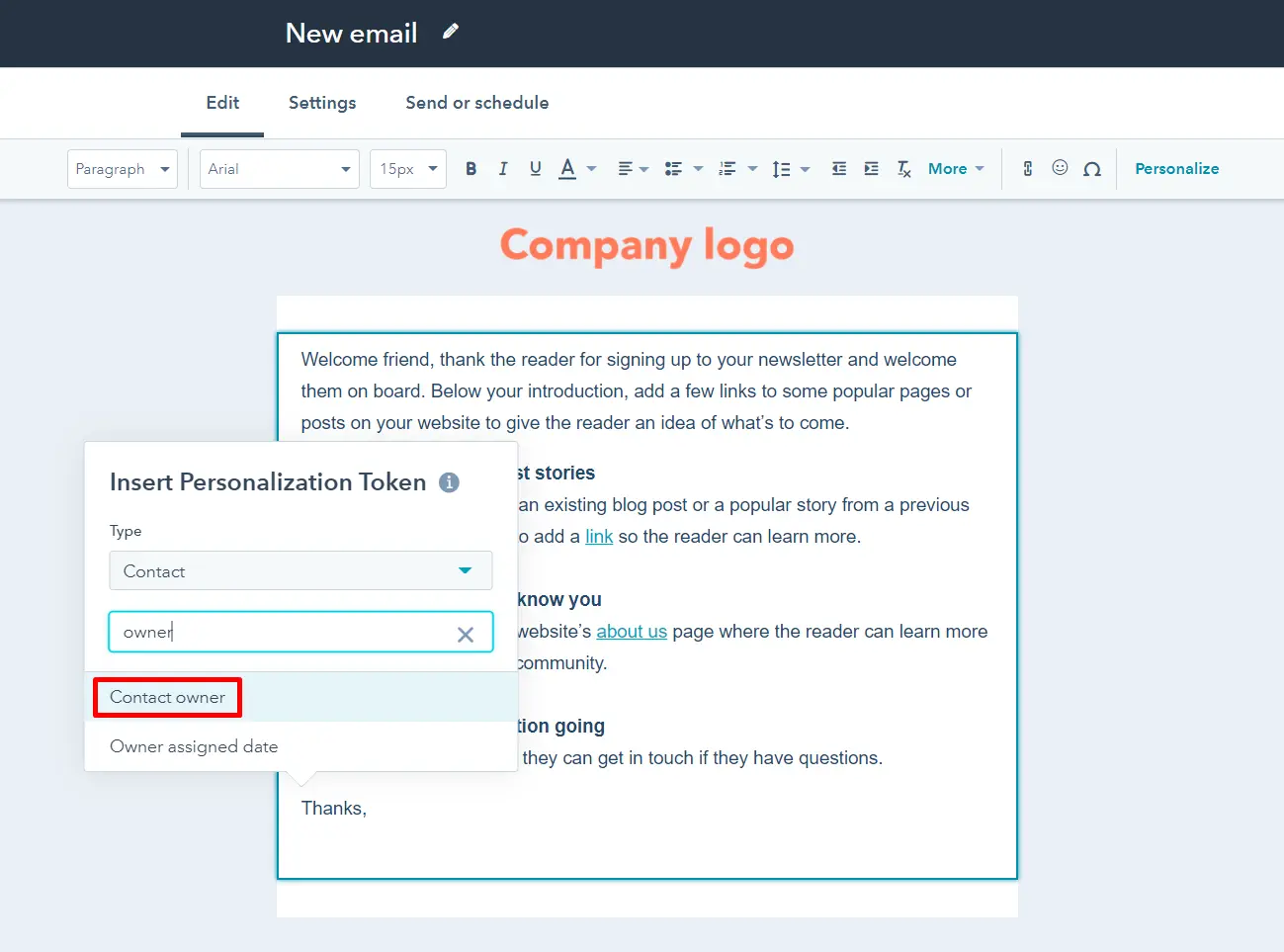 Personalization Token in HubSpot email