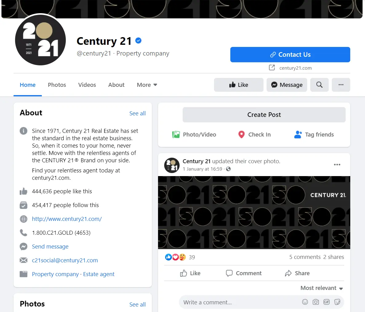 Example of a Facebook company profile