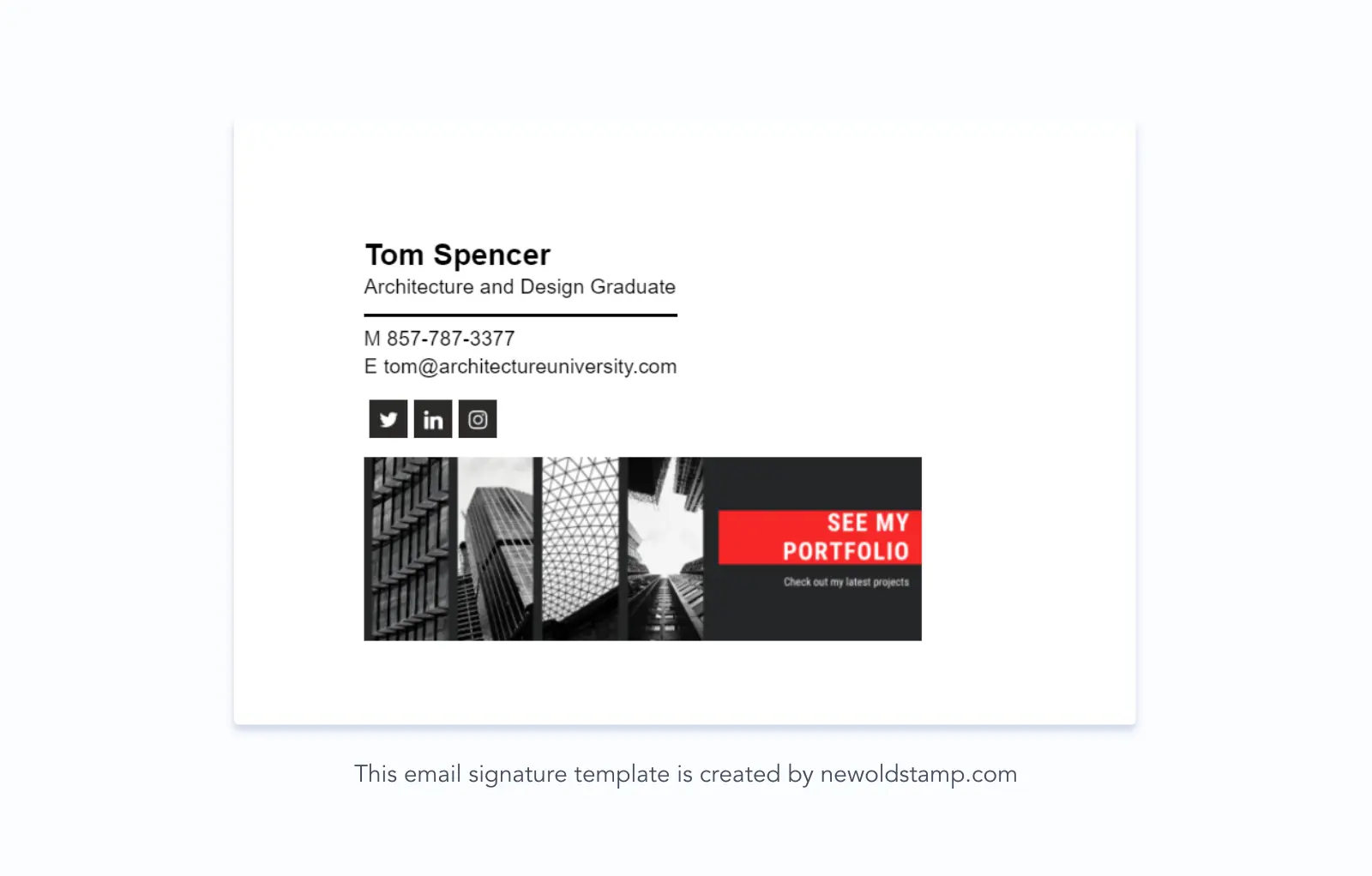 Example 8. Graduate email signature with a link to portfolio