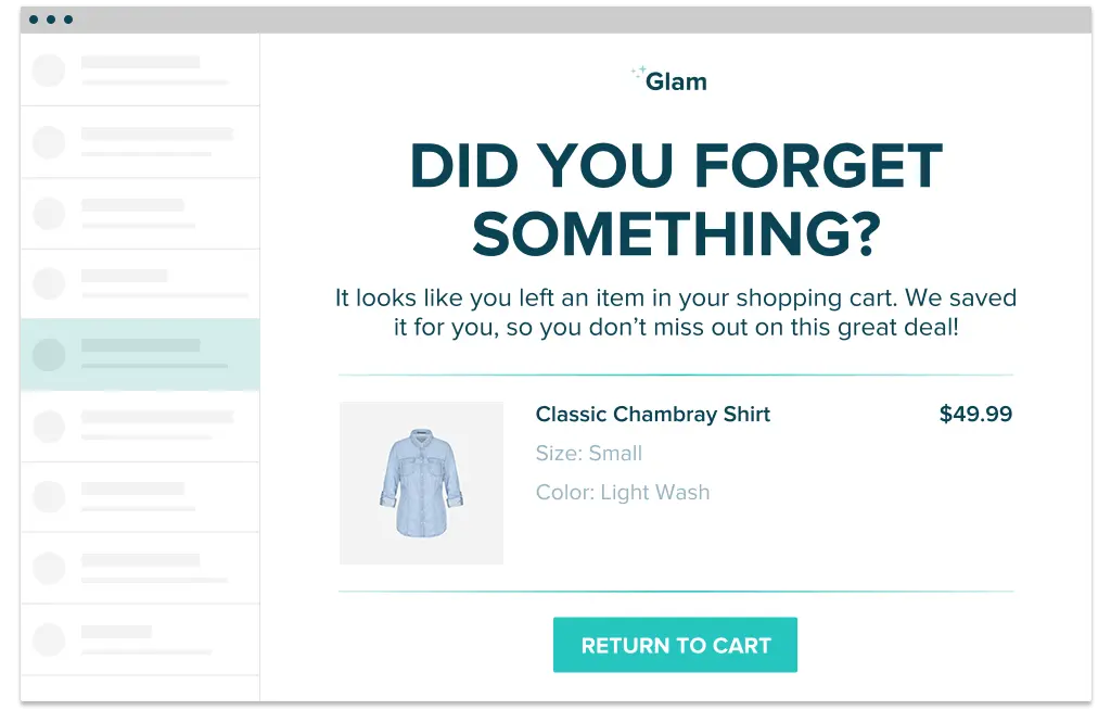 Abandoned cart email example