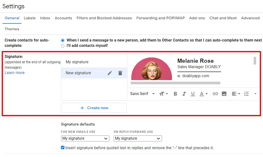 Adding multiple email signatures to Gmail