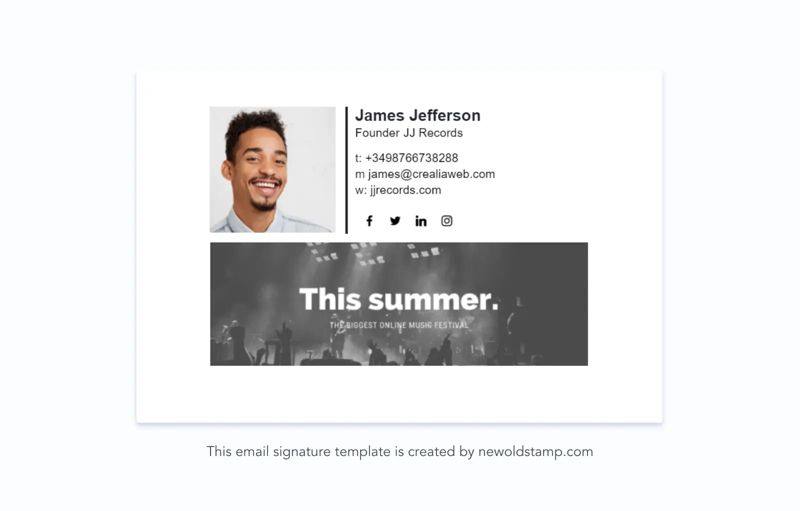 Newoldstamp email signature with social media buttons