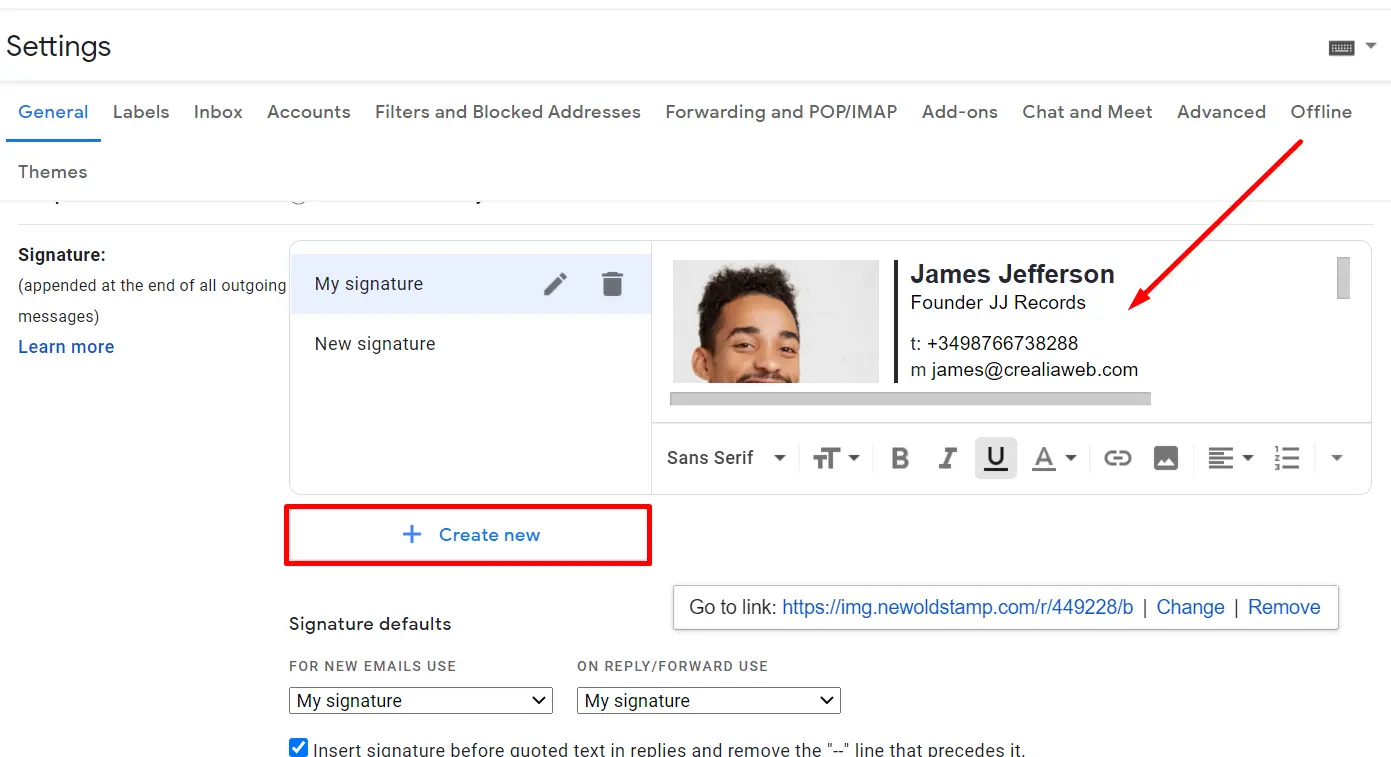 Addding an email signature to Gmail