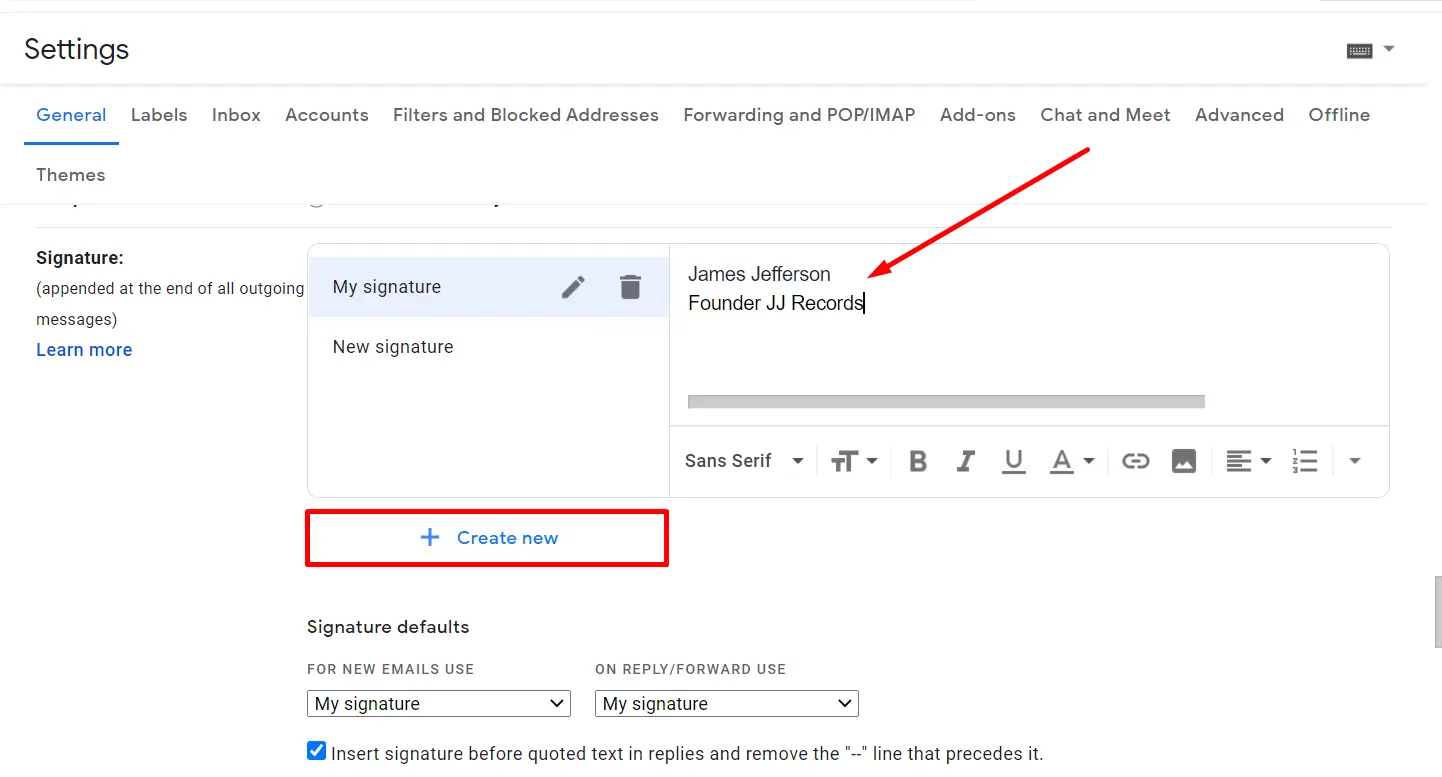 Creating an email signature manually