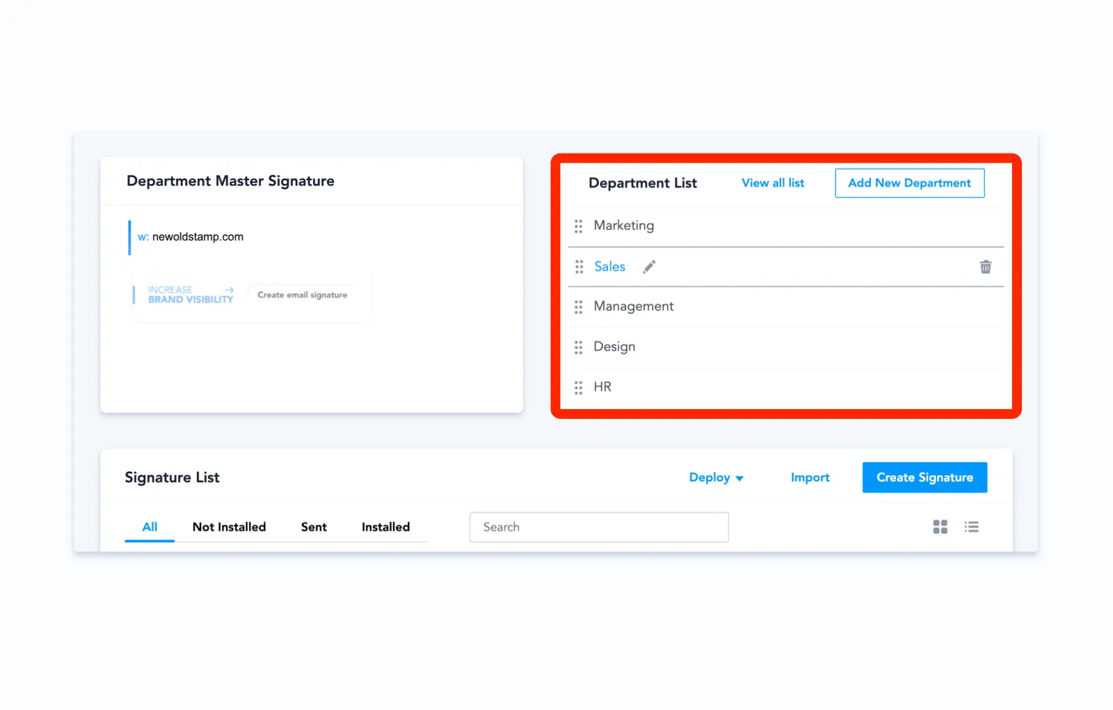 Email signature departments