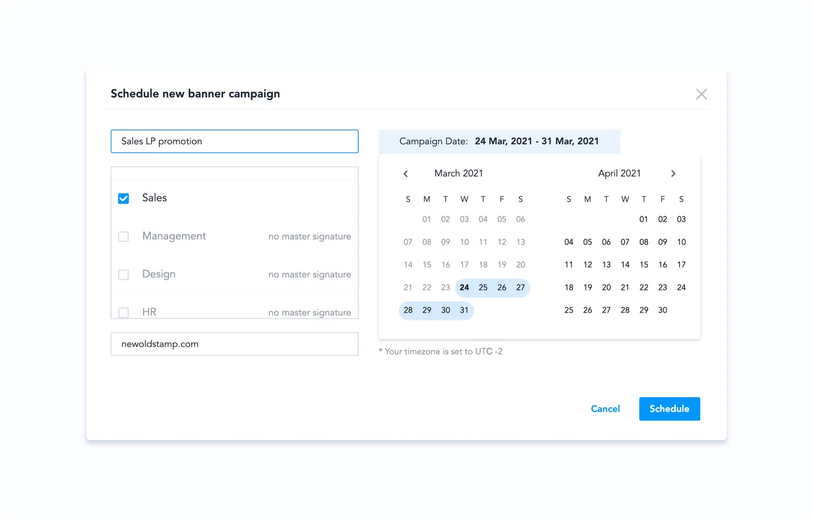 Email signature banners schedule