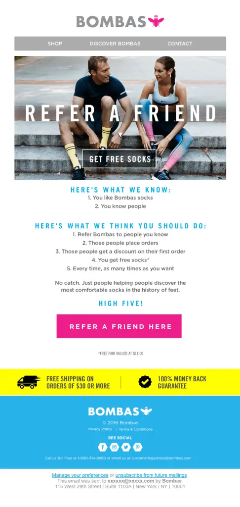 Promotional email example 3: Refer a friend and get free socks