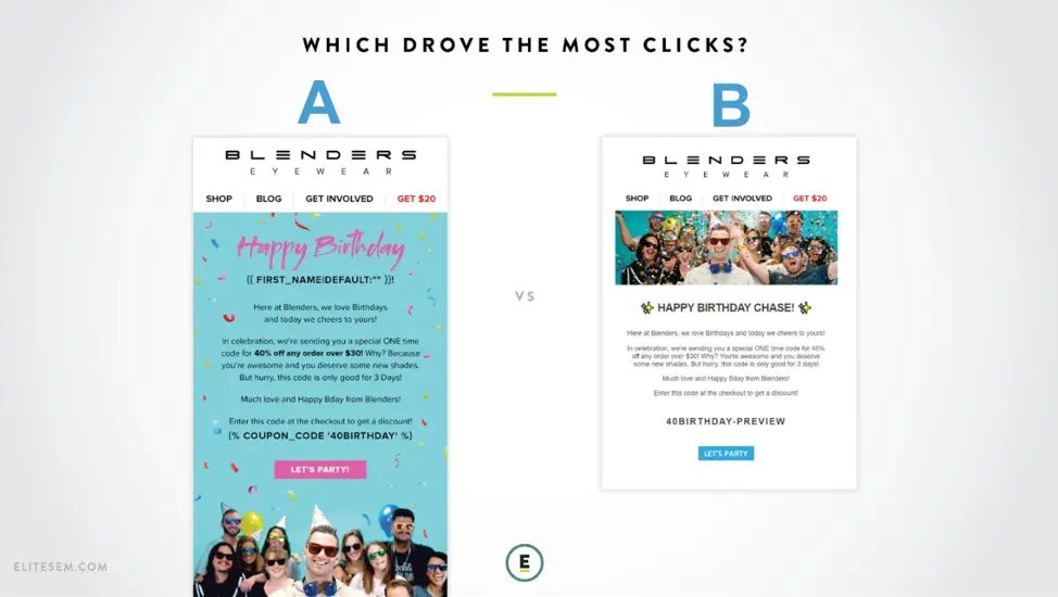 A/B test design email