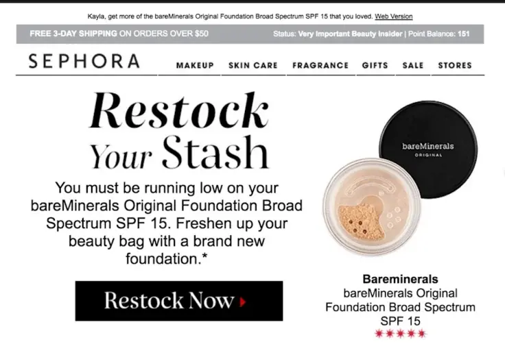  Sephora restocking products email