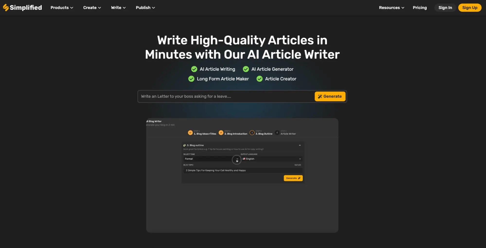 Simplified’s article writer