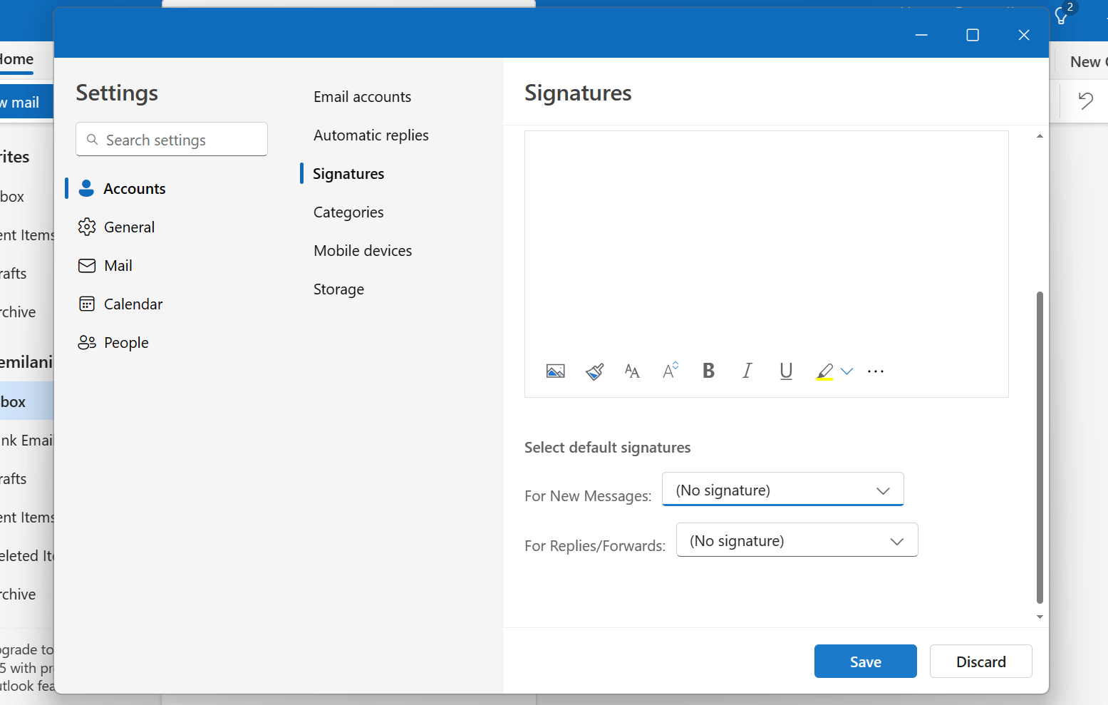 Choose (‘No signature’) to remove it