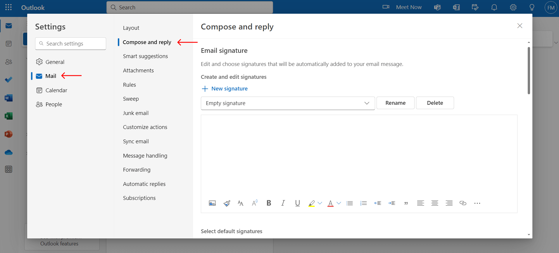 Mail and select Compose and Reply