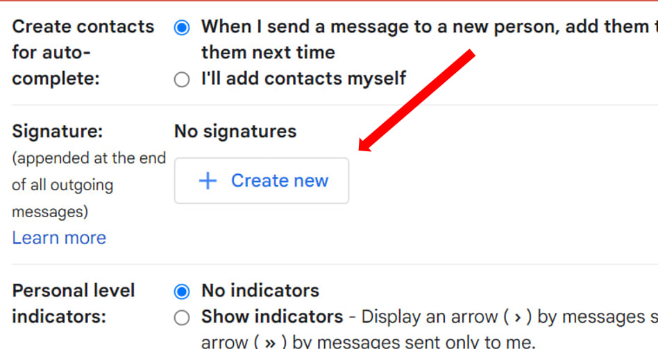Create New Gmail Signature Button