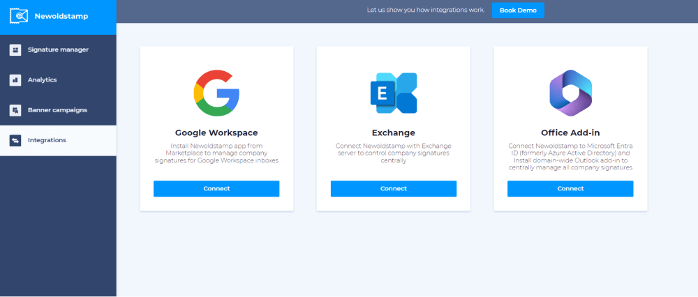 Newoldstamp integration with Google Workspace Microsoft 365 and Exchange