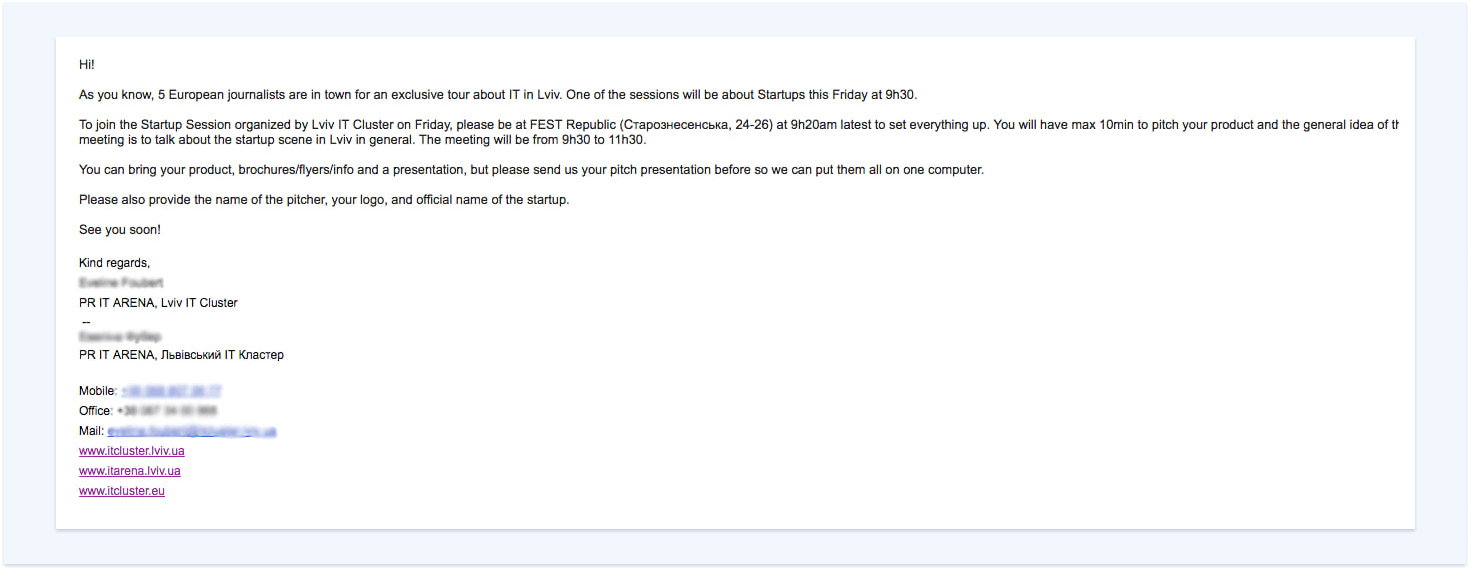 An example of an invitation letter for a startup event. 