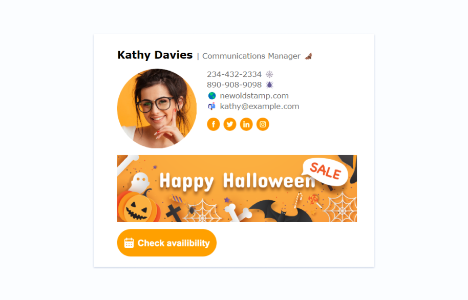 Halloween email signature example spider spooky sale