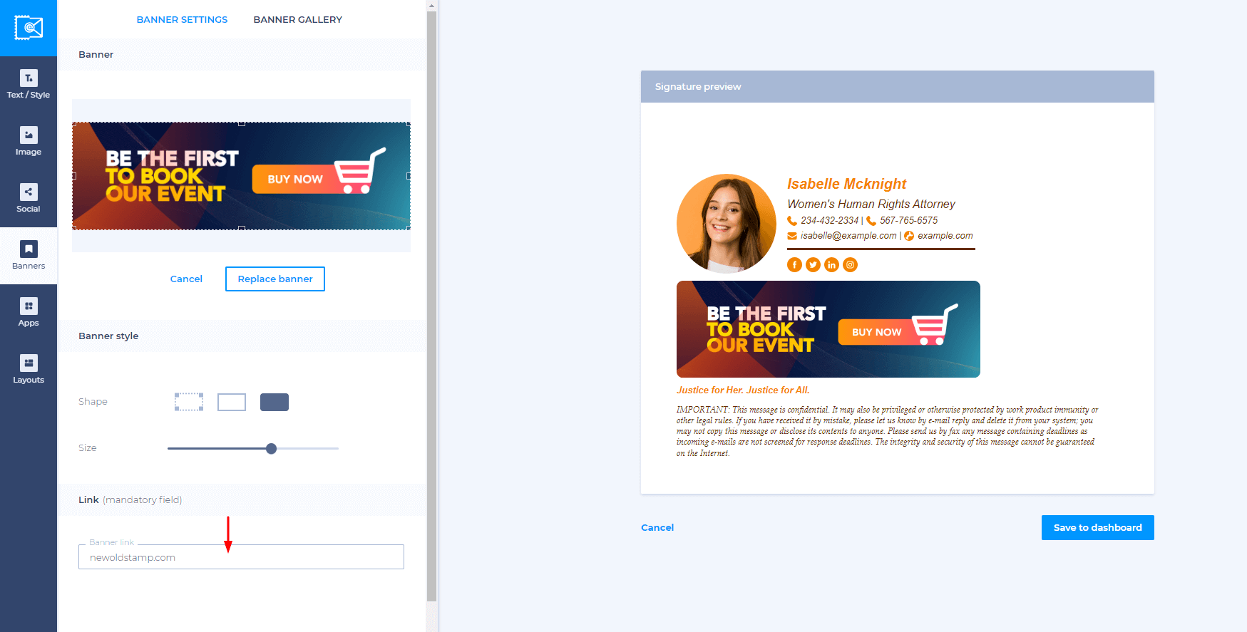 add a link to email signature banner