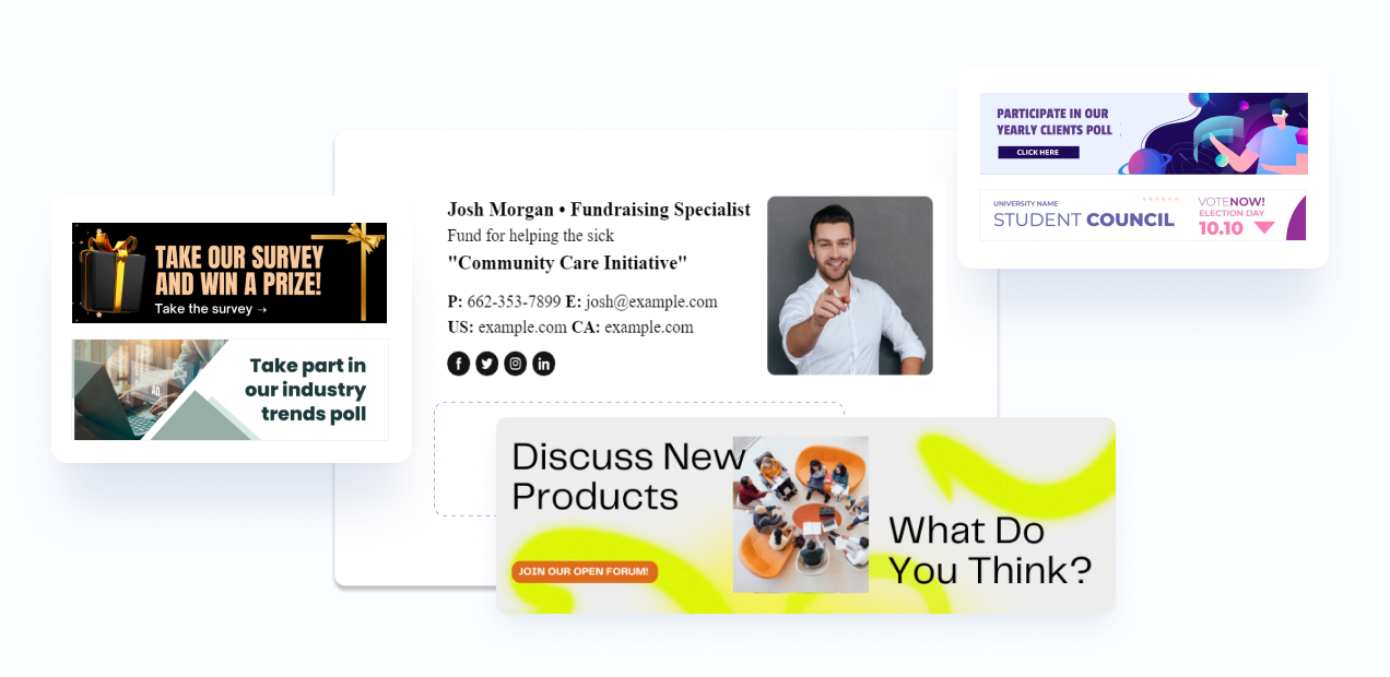 Polls and forums in email signature banner
